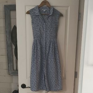 April Cornell Blue Floral Button-Down Midi Dress
